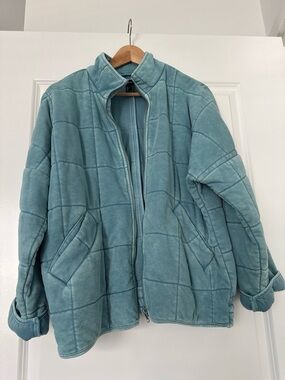 Forever 21 Quilted Teal Zip-Front Jacket